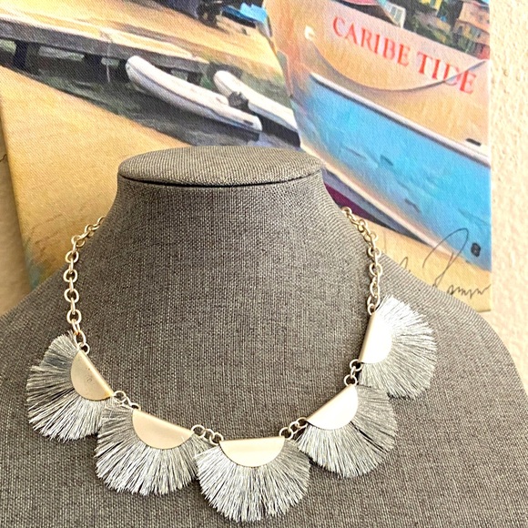 Vintage 90s Silver Tone Fringe Statement Necklace - Picture 1 of 3